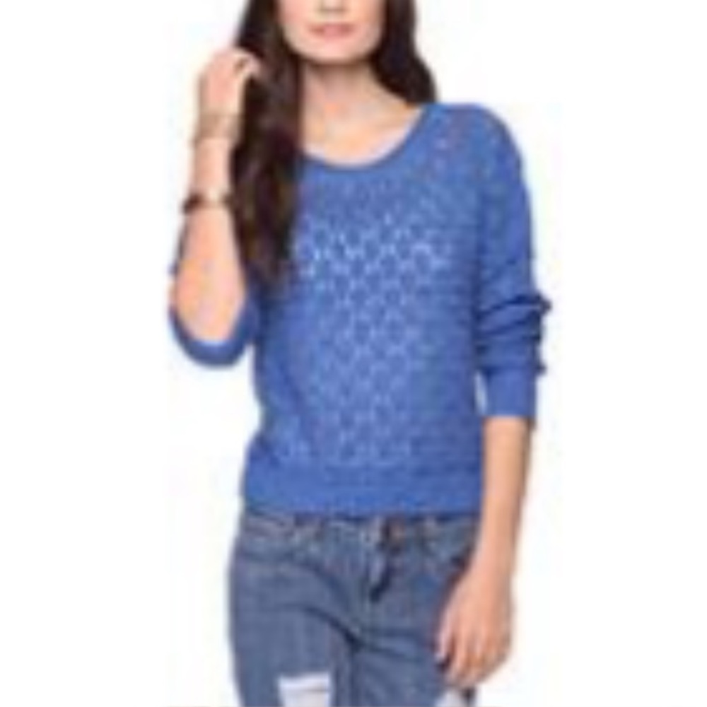 Forever 21 Blue Crochet Knit Long Sleeve Top